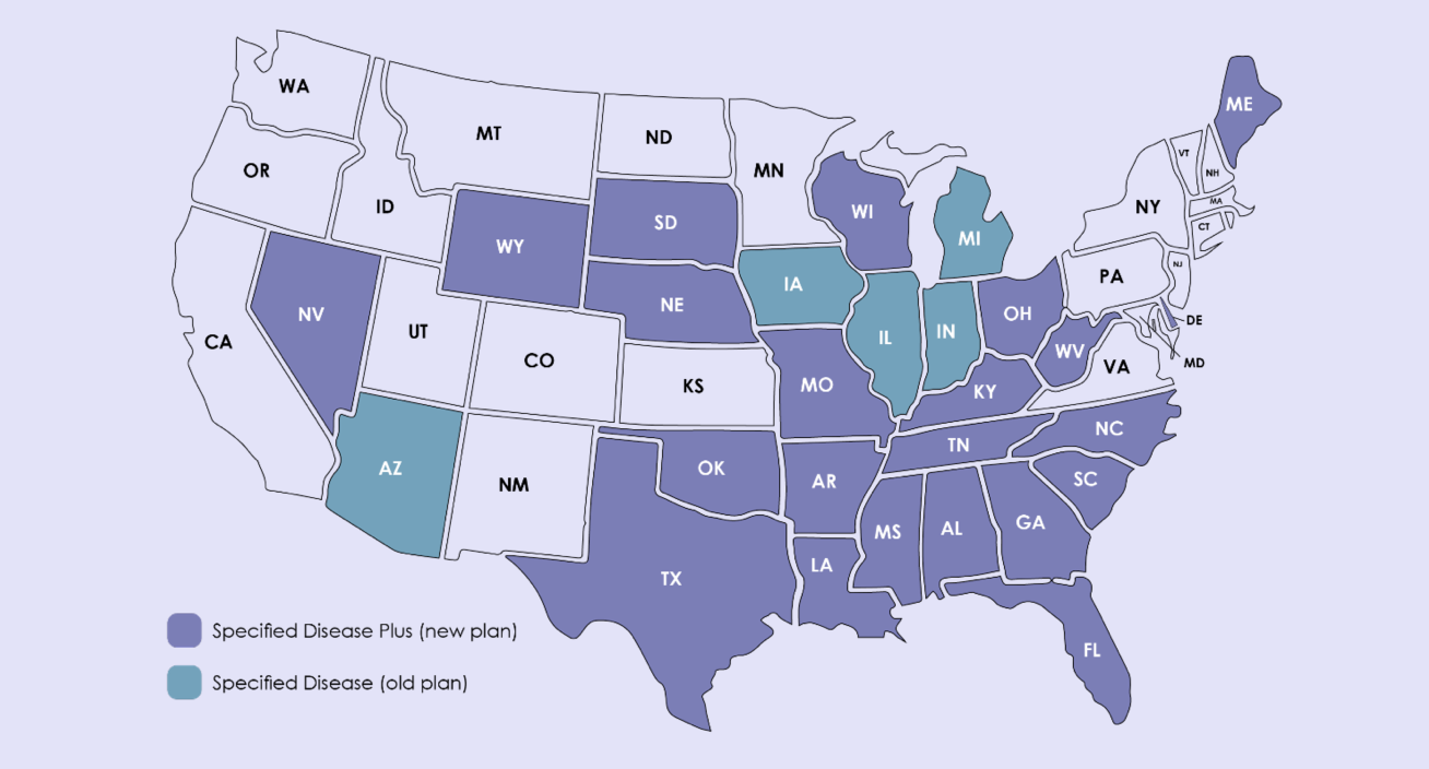 US Map Indicating States with this Insurance Plan